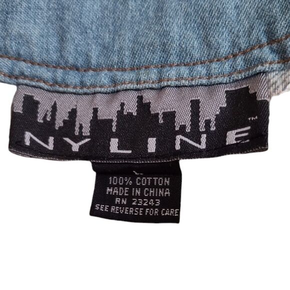 NY Line Jeans Button Front Sleeveless Vest w Pastel Striped Back L - Picture 11 of 13